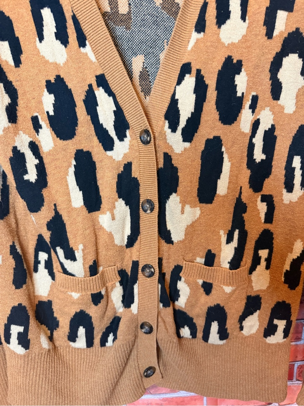 Mossimo Supply Co. Camel Black Cream Leopard Print Button-Up Cardigan - Picture 2 of 6